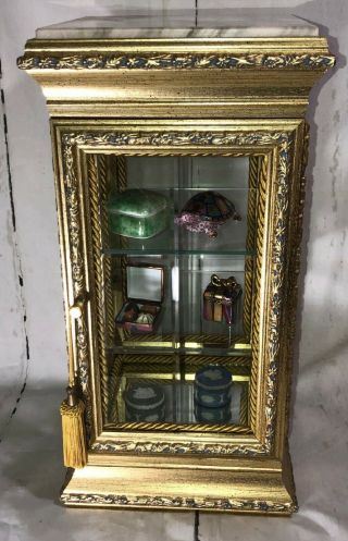 Rare Horchow 18 " Display Curio Cabinet Gold Gilt Vitrine Marble Top Italy