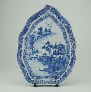Antique Chinese Blue And White Porcelain Leaf Shape Tray Dish Plate 18th C Qing