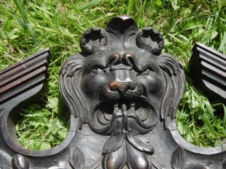 19thc GOTHIC OAK CARVED PEDIMENT WITH LION CARVED CENTRALLY C.  1860 ' s 11