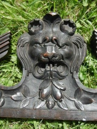 19thc GOTHIC OAK CARVED PEDIMENT WITH LION CARVED CENTRALLY C.  1860 ' s 9