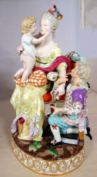 Large Antique 19th C German Meissen Porcelain Figural Group Woman Children 10