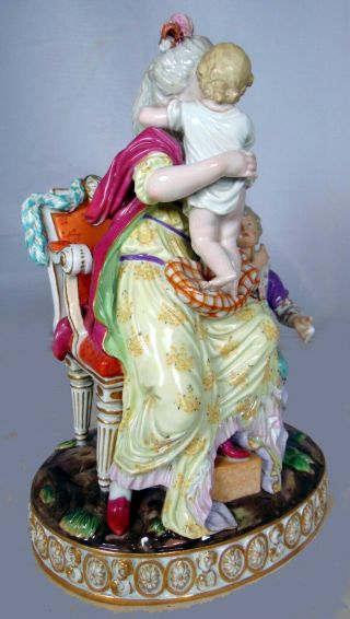 Large Antique 19th C German Meissen Porcelain Figural Group Woman Children 4