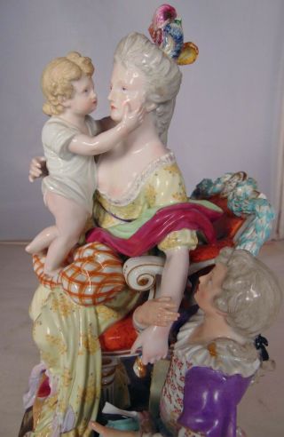 Large Antique 19th C German Meissen Porcelain Figural Group Woman Children 5
