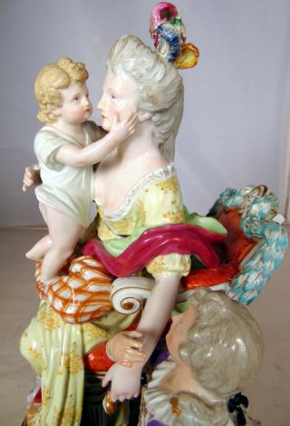Large Antique 19th C German Meissen Porcelain Figural Group Woman Children 7