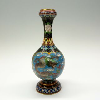 Vintage Fine Chinese Cloisonne Vase With 5 Toe Dragon And Phoenix 9 1/2 "