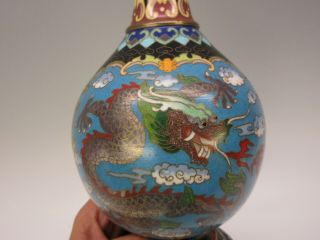 Vintage fine Chinese cloisonne vase with 5 toe Dragon and Phoenix 9 1/2 