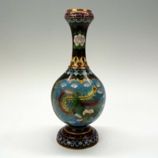 Vintage fine Chinese cloisonne vase with 5 toe Dragon and Phoenix 9 1/2 