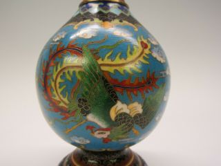 Vintage fine Chinese cloisonne vase with 5 toe Dragon and Phoenix 9 1/2 