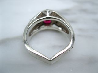 EXTREME ART DECO LARGE RUBY NATURAL DIAMOND STERLING SILVER RING SZ 5 1/4 UNIQUE 10