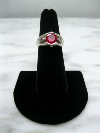 EXTREME ART DECO LARGE RUBY NATURAL DIAMOND STERLING SILVER RING SZ 5 1/4 UNIQUE 2