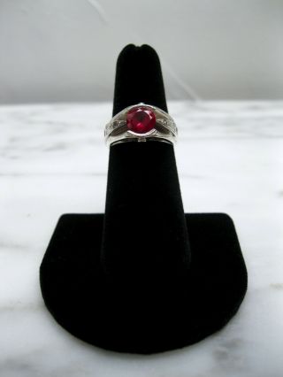 EXTREME ART DECO LARGE RUBY NATURAL DIAMOND STERLING SILVER RING SZ 5 1/4 UNIQUE 4