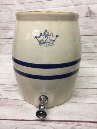 Primitive Antique 2 Gallon Kings Crown Stoneware Water Dispenser Crock