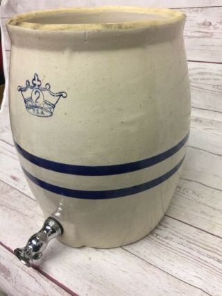 Primitive Antique 2 gallon Kings Crown Stoneware Water Dispenser Crock 2