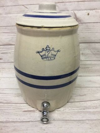 Primitive Antique 2 gallon Kings Crown Stoneware Water Dispenser Crock 5