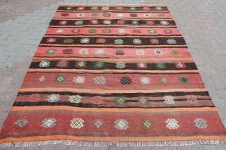 Turkish Kilim Rug Anatolia Rug Modern Kelim Wool Rug 70,  8 " X87,  7 " Area Rug Carpet