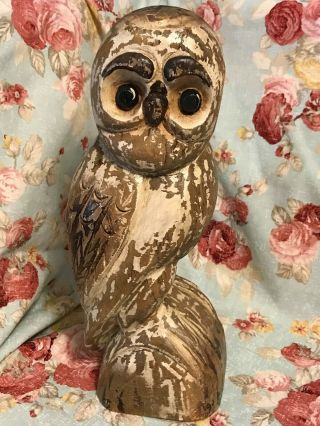 Owl Hand Carved Wooden Bird Primitive Folk Art
