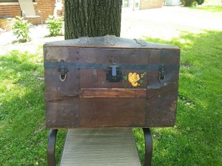 1800 ' s Antique Arch Top Camel Back Hump Old Flowers Steamer Trunk 2