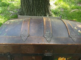 1800 ' s Antique Arch Top Camel Back Hump Old Flowers Steamer Trunk 3