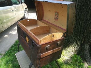 1800 ' s Antique Arch Top Camel Back Hump Old Flowers Steamer Trunk 8