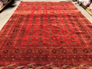 1930 ' s VINTAGE AFGHAN MOURI BUKHARA 7 ' X9 ' Hand knotted 100 Wool Rug DS - 1253 4