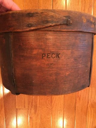 Rare Antique Primitive Round Wooden Cupboard Bowl Engraved PECK 1800’s 4