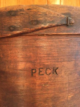 Rare Antique Primitive Round Wooden Cupboard Bowl Engraved PECK 1800’s 5