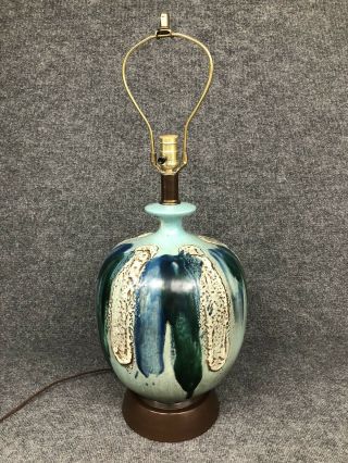 Vintage Mid Century Xl Ceramic Drip Glaze Table Lamp In