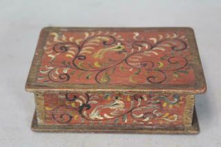 Extremely Rare 19th C Pennsylvania German Paint Decorated Wooden Trinket Box