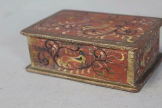 EXTREMELY RARE 19TH C PENNSYLVANIA GERMAN PAINT DECORATED WOODEN TRINKET BOX 2