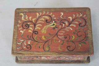 EXTREMELY RARE 19TH C PENNSYLVANIA GERMAN PAINT DECORATED WOODEN TRINKET BOX 5