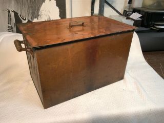 Rare Antique Vintage Square Copper Boiler Wash Tub Canner Wooden Handle Anf Lid