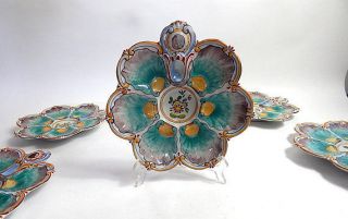 French Antique Oyster Plate Hand Painted By Keller,  Guerin Et St Clement C.  1900