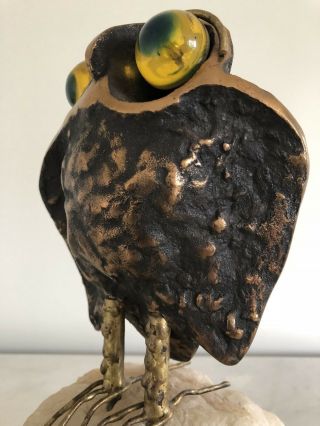 Uncommon Mid Century Bronze Travertine & Acrylic Owl Sculpture by Curtis Jere 4