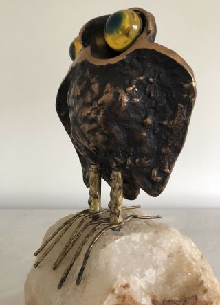 Uncommon Mid Century Bronze Travertine & Acrylic Owl Sculpture by Curtis Jere 5