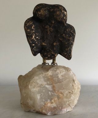 Uncommon Mid Century Bronze Travertine & Acrylic Owl Sculpture by Curtis Jere 6