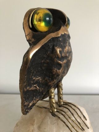 Uncommon Mid Century Bronze Travertine & Acrylic Owl Sculpture by Curtis Jere 7