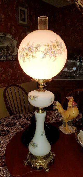 Antique Victorian Gone With The Wind Banquet Parlor Lamp Hand Painted 31” Tall