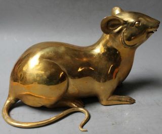 Old Chinese Feng Shui Brass Wealth Zodiac Year Animal Lovely Rat Mouse Statue