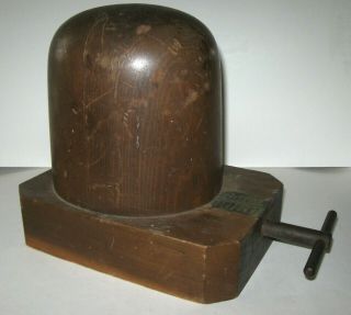 Antique Grand Co Millinery Wood Hat Block Form Stretcher Vise Handle Adjust Size