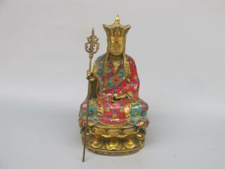 Old China Bronze Cloisonne Enamel King Of The Inferno Buddha Statue Ornament