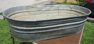 Vintage Extra Large Double Galvanized Oval Wash Tub 42 " X 24 " X 11 " Planter