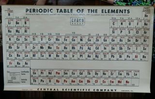 LARGE VINTAGE 1950 ' S MCM Chemistry PERIODIC TABLE School WALL CHART 56 