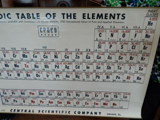 LARGE VINTAGE 1950 ' S MCM Chemistry PERIODIC TABLE School WALL CHART 56 