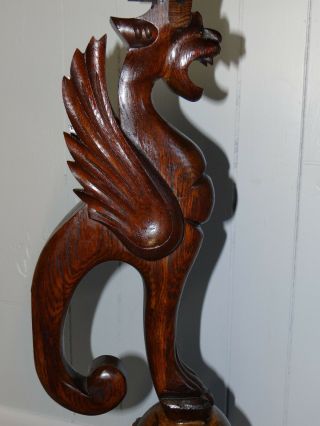 Antique Oak WINGED GRIFFIN Pedestal Stand Table 19 C.  Gothic Oak Stand 3