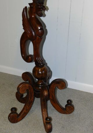 Antique Oak WINGED GRIFFIN Pedestal Stand Table 19 C.  Gothic Oak Stand 4