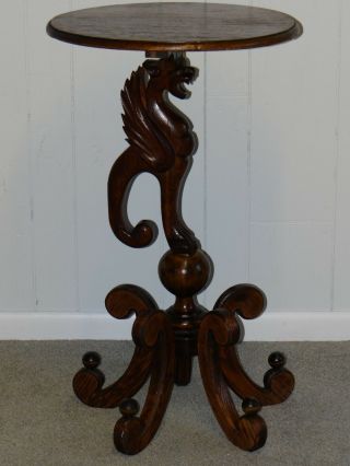 Antique Oak WINGED GRIFFIN Pedestal Stand Table 19 C.  Gothic Oak Stand 5