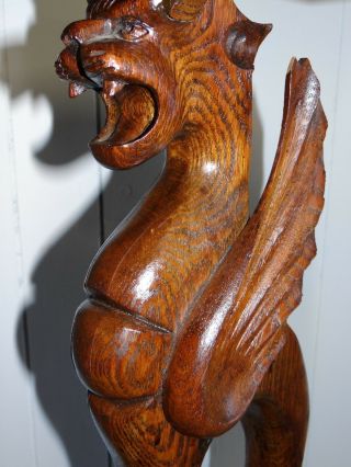Antique Oak WINGED GRIFFIN Pedestal Stand Table 19 C.  Gothic Oak Stand 7