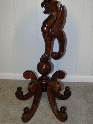 Antique Oak WINGED GRIFFIN Pedestal Stand Table 19 C.  Gothic Oak Stand 8