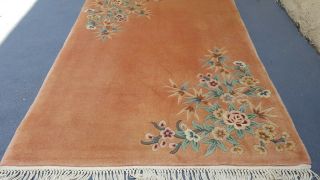 vintage hand tufted art deco Chinese rug wool 4 ' ×6 ' 3