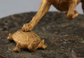 Antique 19thC Dore Gold Gilt Bronze Terrier Dog & Tortoise Turtle Sculpture NR 6
